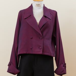 Signature Double-Breasted Cropped Jacket - Free Size, Deep Plum