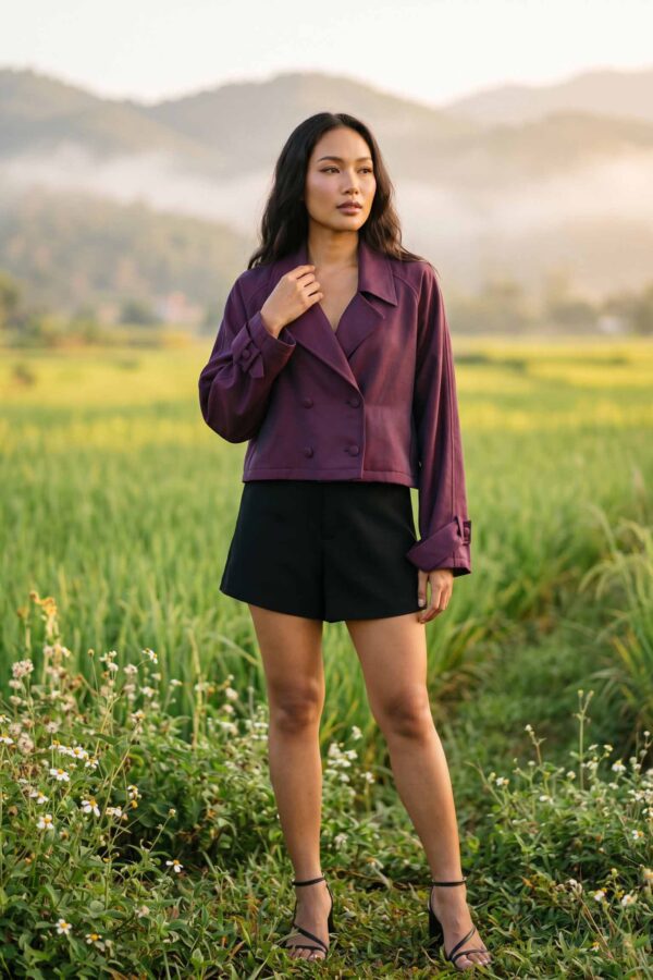magnific_referenceinstruction-garm_9RUjJuyNYZ Plum & Black Set — Cropped Jacket & Black Fringe Shorts