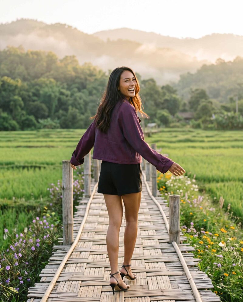 Plum & Black Set — Cropped Jacket & Black Fringe Shorts
